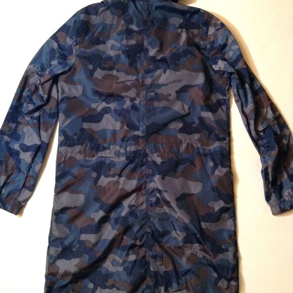 Camo Jacket Windbreaker Womens L Blue Brown Waxy Lightweight Hooded Gorpcore - Picture 8 of 12